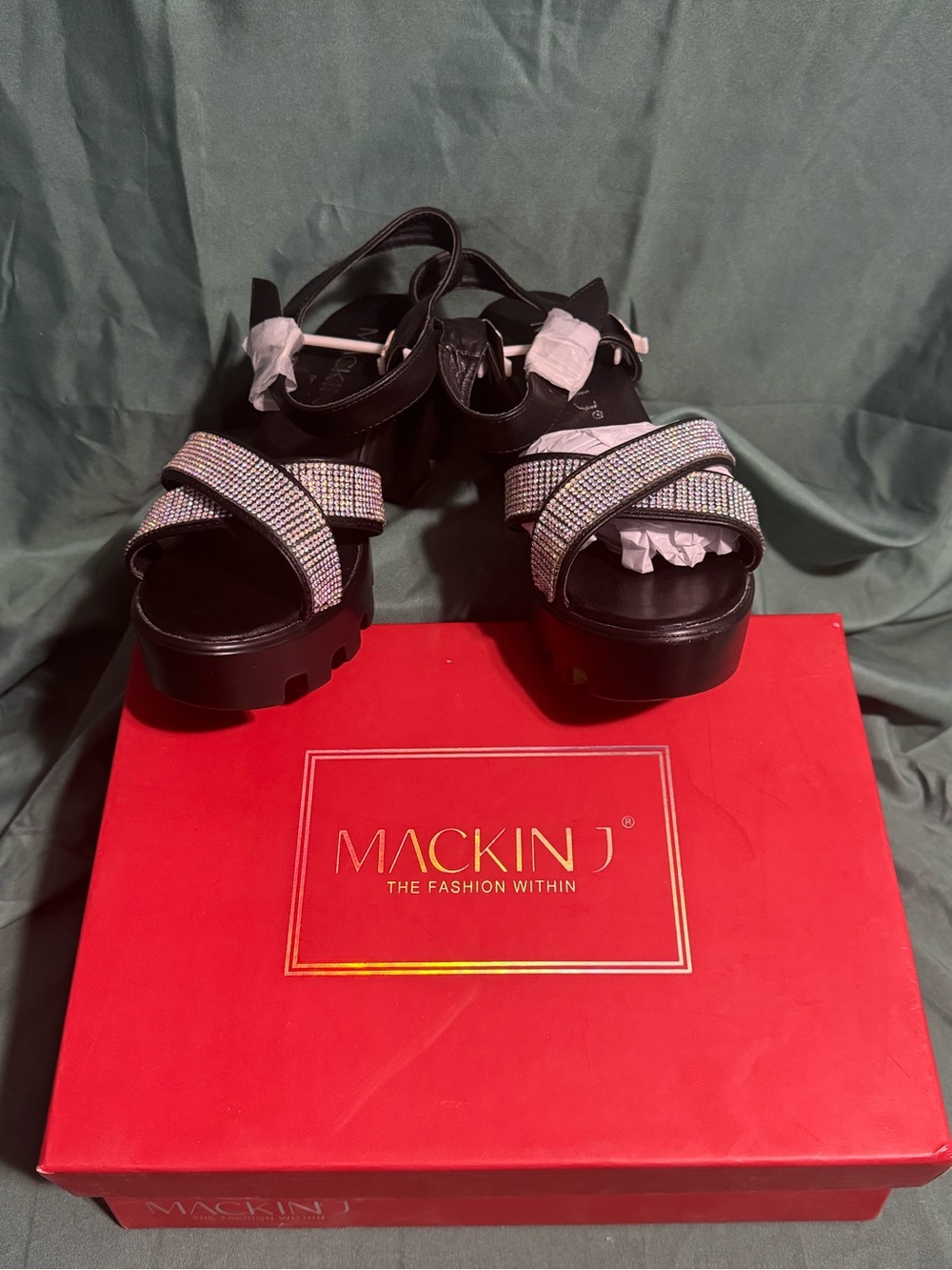 Black Platform Sandals with Sparkling Straps